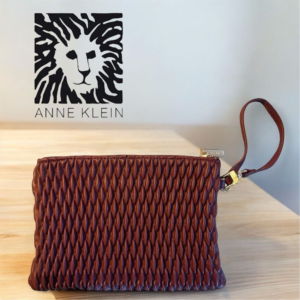 Anne Klein Women's Burgundy Woven Wristlet Clutch Gold Zipper Hardware